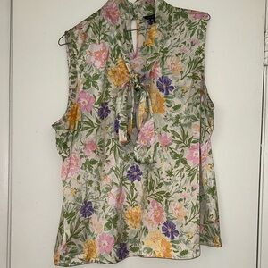 Tahari Woman Multicolor Floral Tie-Neck Blouse
